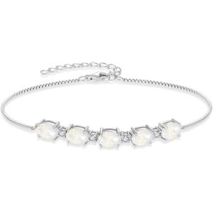 image:imageOval Birthstone Bracelet for Women 925 Sterling Silver Dainty Link Bracelet Jewelry for Wife Mom10 October  Opal