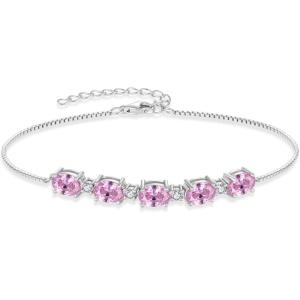 image:imageOval Birthstone Bracelet for Women 925 Sterling Silver Dainty Link Bracelet Jewelry for Wife Mom10 October  Pink Tourmaline