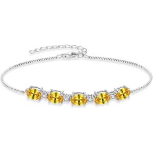 image:imageOval Birthstone Bracelet for Women 925 Sterling Silver Dainty Link Bracelet Jewelry for Wife Mom11 November  Citrine