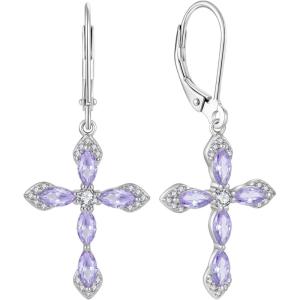 image:imageCross Earrings for Women 925 Sterling Silver Birthstone Dangle Drop Leverback Earrings Christian Religious Jewelry for Her06 June  Alexandrite