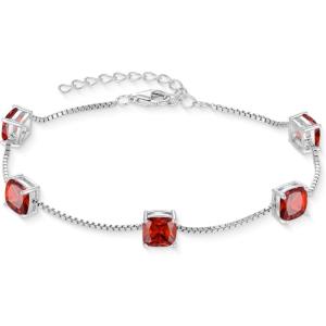 image:imageBirthstone Bracelet for Women 925 Sterling Silver Dainty Princess Cut Link Bracelet Jewelry for Mom Wife01 January  Garnet