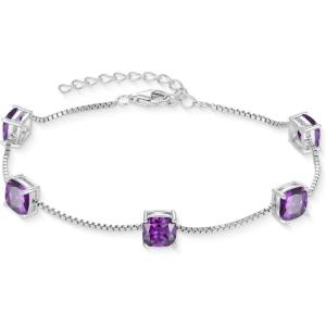 image:imageBirthstone Bracelet for Women 925 Sterling Silver Dainty Princess Cut Link Bracelet Jewelry for Mom Wife02 February  Amethyst