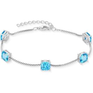image:imageBirthstone Bracelet for Women 925 Sterling Silver Dainty Princess Cut Link Bracelet Jewelry for Mom Wife03 March  Aquamarine