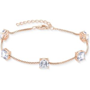 image:imageBirthstone Bracelet for Women 925 Sterling Silver Dainty Princess Cut Link Bracelet Jewelry for Mom Wife04 April  Zirconia  Rose Gold Plated