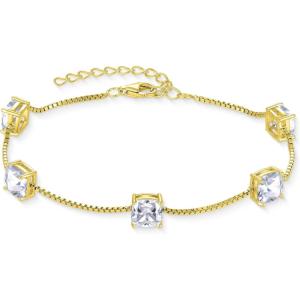 image:imageBirthstone Bracelet for Women 925 Sterling Silver Dainty Princess Cut Link Bracelet Jewelry for Mom Wife04 April  Zirconia  Yellow Gold Plated