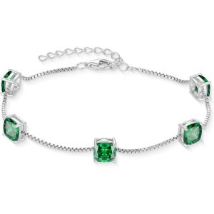 image:imageBirthstone Bracelet for Women 925 Sterling Silver Dainty Princess Cut Link Bracelet Jewelry for Mom Wife05 May  Emerald