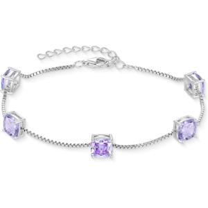 image:imageBirthstone Bracelet for Women 925 Sterling Silver Dainty Princess Cut Link Bracelet Jewelry for Mom Wife06 June  Alexandrite