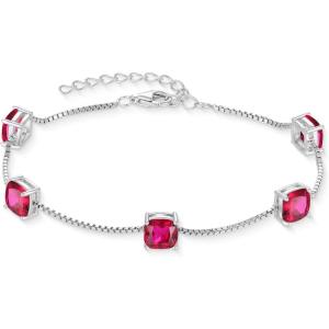 image:imageBirthstone Bracelet for Women 925 Sterling Silver Dainty Princess Cut Link Bracelet Jewelry for Mom Wife07 July  Ruby