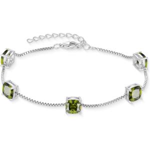 image:imageBirthstone Bracelet for Women 925 Sterling Silver Dainty Princess Cut Link Bracelet Jewelry for Mom Wife08 August  Peridot