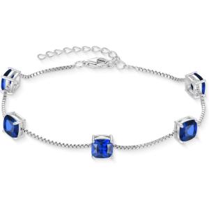 image:imageBirthstone Bracelet for Women 925 Sterling Silver Dainty Princess Cut Link Bracelet Jewelry for Mom Wife09 September  Sapphire