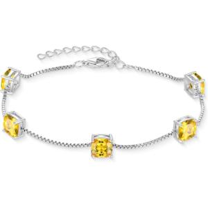 image:imageBirthstone Bracelet for Women 925 Sterling Silver Dainty Princess Cut Link Bracelet Jewelry for Mom Wife11 November  Citrine