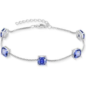image:imageBirthstone Bracelet for Women 925 Sterling Silver Dainty Princess Cut Link Bracelet Jewelry for Mom Wife12 December  Tanzanite