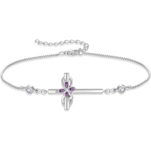 image:imageCross Bracelet for Women 925 Sterling Silver Infinity Butterfly Birthstone Link Bracelet Crucifix Religious Jewelry for Women02 February  Amethyst