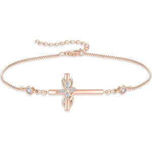 image:imageCross Bracelet for Women 925 Sterling Silver Infinity Butterfly Birthstone Link Bracelet Crucifix Religious Jewelry for Women04 April  Zirconia  Rose Gold Plated