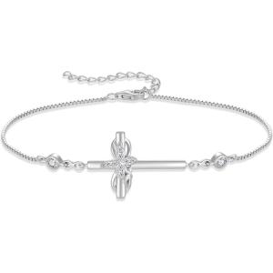 image:imageCross Bracelet for Women 925 Sterling Silver Infinity Butterfly Birthstone Link Bracelet Crucifix Religious Jewelry for Women04 April  Zirconia