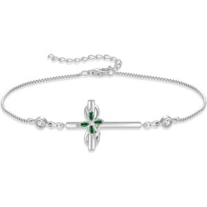 image:imageCross Bracelet for Women 925 Sterling Silver Infinity Butterfly Birthstone Link Bracelet Crucifix Religious Jewelry for Women05 May  Emerald