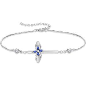image:imageCross Bracelet for Women 925 Sterling Silver Infinity Butterfly Birthstone Link Bracelet Crucifix Religious Jewelry for Women09 September  Sapphire