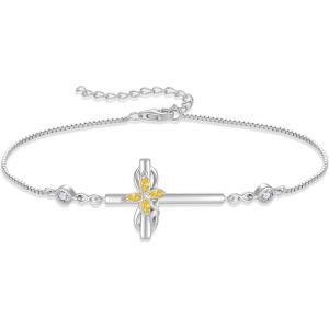 image:imageCross Bracelet for Women 925 Sterling Silver Infinity Butterfly Birthstone Link Bracelet Crucifix Religious Jewelry for Women11 November  Citrine