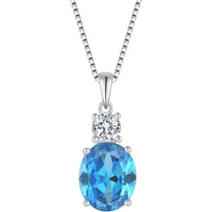 image:imageBirthstone Necklace for Women 925 Sterling Silver Oval Cut Cubic Zirconia Pendant Jewelry for Her03 March  Aquamarine