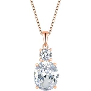 image:imageBirthstone Necklace for Women 925 Sterling Silver Oval Cut Cubic Zirconia Pendant Jewelry for Her04 April  Zirconia  Rose Gold Plated