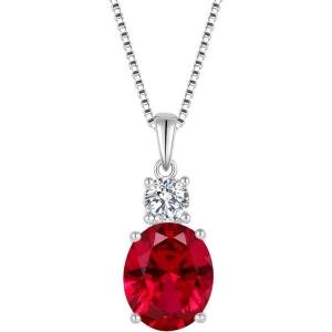 image:imageBirthstone Necklace for Women 925 Sterling Silver Oval Cut Cubic Zirconia Pendant Jewelry for Her07 July  Ruby