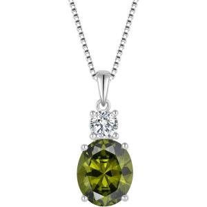 image:imageBirthstone Necklace for Women 925 Sterling Silver Oval Cut Cubic Zirconia Pendant Jewelry for Her08 August  Peridot