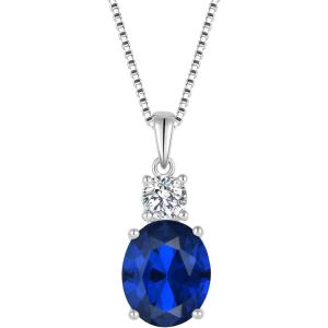 image:imageBirthstone Necklace for Women 925 Sterling Silver Oval Cut Cubic Zirconia Pendant Jewelry for Her09 September  Sapphire