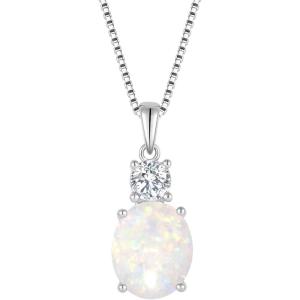 image:imageBirthstone Necklace for Women 925 Sterling Silver Oval Cut Cubic Zirconia Pendant Jewelry for Her10 October  Opal