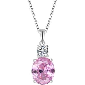 image:imageBirthstone Necklace for Women 925 Sterling Silver Oval Cut Cubic Zirconia Pendant Jewelry for Her10 October  Pink Tourmaline