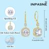 image:imageWomen Leverback Earrings 925 Sterling Silver Princess Cut Halo Earrings Birthstone Dangle Drop Earrings for Women Her Mom Wife04 April  Zirconia  Gold Plated