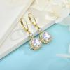 image:imageWomen Leverback Earrings 925 Sterling Silver Princess Cut Halo Earrings Birthstone Dangle Drop Earrings for Women Her Mom Wife04 April  Zirconia  Gold Plated