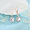 image:imageWomen Leverback Earrings 925 Sterling Silver Princess Cut Halo Earrings Birthstone Dangle Drop Earrings for Women Her Mom Wife04 April  Zirconia  Rose Gold Plated
