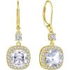 image:imageWomen Leverback Earrings 925 Sterling Silver Princess Cut Halo Earrings Birthstone Dangle Drop Earrings for Women Her Mom Wife04 April  Zirconia  Gold Plated