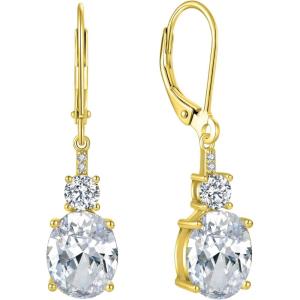 image:imageOval Dangle Drop Earrings for Women 925 Sterling Silver Leverback Earrings Birthstone Jewelry Gifts for Her04 April  Zirconia  Gold Plated