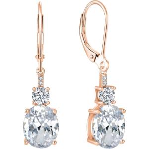 image:imageOval Dangle Drop Earrings for Women 925 Sterling Silver Leverback Earrings Birthstone Jewelry Gifts for Her04 April  Zirconia  Rose Gold Plated