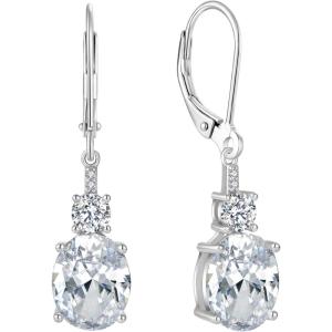 image:imageOval Dangle Drop Earrings for Women 925 Sterling Silver Leverback Earrings Birthstone Jewelry Gifts for Her04 April  Zirconia