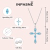 image:imageCross Necklace Earrings Bracelet 925 Sterling Silver Aquamarine Jewelry Set Gemstone Crucifix Religious March Birthstone Jewelry for Women