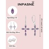 image:imageCross Necklace and Earrings 925 Sterling Silver Amethyst Jewelry Set Gemstone Crucifix Religious Pendant Dangle Earrings February Birthstone Jewelry for Mom Wife
