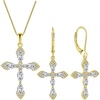 image:image18K Gold Plated Cross Necklace and Earrings 925 Sterling Silver Cubic Zirconia Jewelry Set Gemstone Crucifix Religious Pendant Dangle Earrings April Birthstone Jewelry for Mom Wife