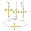 image:imageCross Necklace Earrings Bracelet 925 Sterling Silver Citrine Jewelry Set Gemstone Crucifix Religious November Birthstone Jewelry for Women