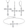 image:imageCross Necklace Earrings Bracelet 925 Sterling Silver Cubic Zirconia Jewelry Set Gemstone Crucifix Religious April Birthstone Jewelry for Women