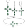 image:imageCross Necklace Earrings Bracelet 925 Sterling Silver Emerald Jewelry Set Gemstone Crucifix Religious May Birthstone Jewelry for Women