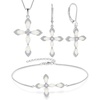 image:imageCross Necklace Earrings Bracelet 925 Sterling Silver Opal Jewelry Set Gemstone Crucifix Religious October Birthstone Jewelry for Women