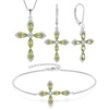 image:imageCross Necklace Earrings Bracelet 925 Sterling Silver Peridot Jewelry Set Gemstone Crucifix Religious August Birthstone Jewelry for Women