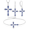 image:imageCross Necklace Earrings Bracelet 925 Sterling Silver Tanzanite Jewelry Set Gemstone Crucifix Religious December Birthstone Jewelry for Women