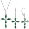 image:imageCross Necklace and Earrings 925 Sterling Silver Emerald Jewelry Set Gemstone Crucifix Religious Pendant Dangle Earrings May Birthstone Jewelry for Mom Wife