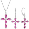 image:imageCross Necklace and Earrings 925 Sterling Silver Ruby Jewelry Set Gemstone Crucifix Religious Pendant Dangle Earrings July Birthstone Jewelry for Mom Wife