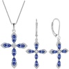 image:imageCross Necklace and Earrings 925 Sterling Silver Tanzanite Jewelry Set Gemstone Crucifix Religious Pendant Dangle Earrings December Birthstone Jewelry for Mom Wife