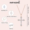 image:image18K Rose Gold Plated Cross Necklace and Earrings 925 Sterling Silver Cubic Zirconia Jewelry Set Gemstone Crucifix Religious Pendant Dangle Earrings April Birthstone Jewelry for Mom Wife
