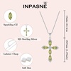 image:imageCross Necklace and Earrings 925 Sterling Silver Peridot Jewelry Set Gemstone Crucifix Religious Pendant Dangle Earrings August Birthstone Jewelry for Mom Wife